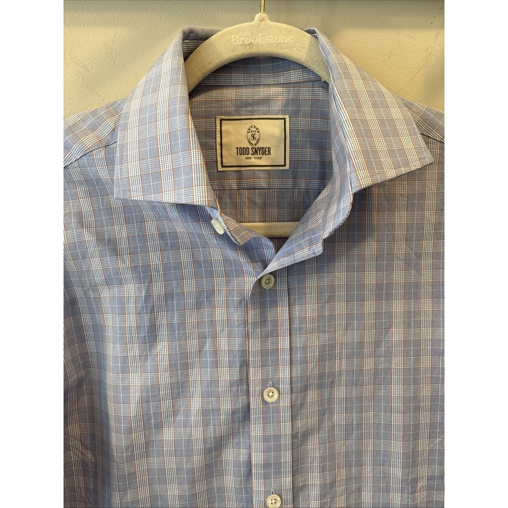 Todd Snyder Button up 15 34/35 Blue Checkered - Picture 2 of 5